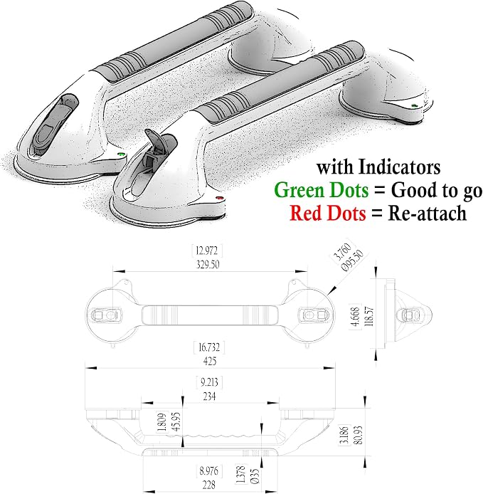 16.5inch 2 Pack Suction Balance Assist Bathroom Shower Handle,Bath Grab Bar with Indicators(White/Grey)