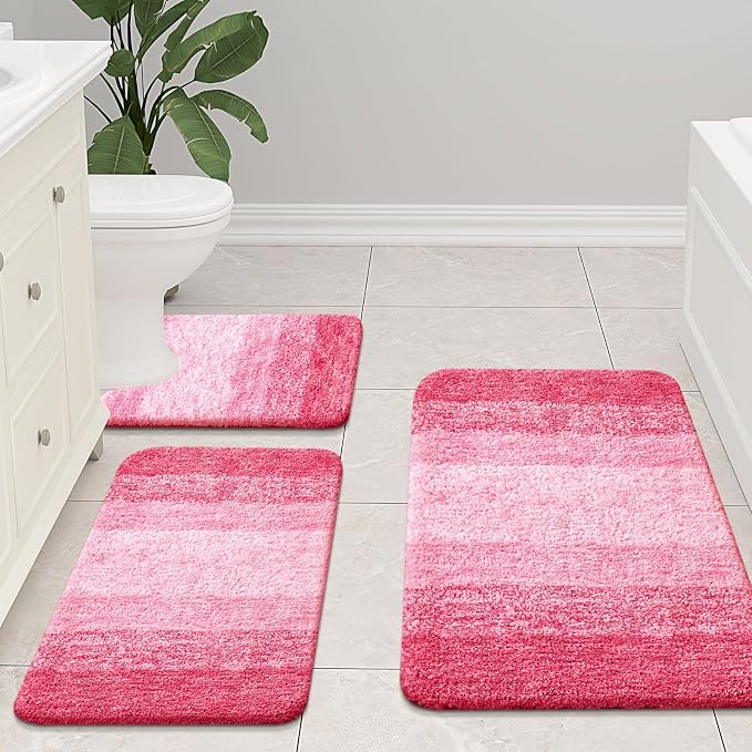Arotive Microfiber Bathroom Rugs, Shaggy Soft and Absorbent Bath Rug, Thick Plush Machine Washable Dry Bath Mats for Bathroom, Tub and Shower, 24x16, Pink, Rectangular