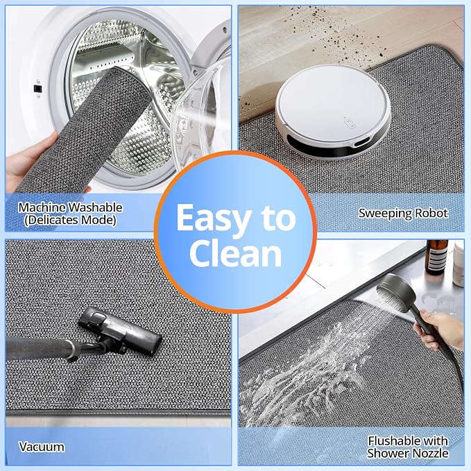 Upgraded Bath Mat 24x48Inch, Thin Bath Mats Rugs with Rubber Backing Non-Slip, Absorbent,Quick Dry Machine Washable, Home Decor Accessories Cozy Cloth Bathroom Rugs fit Under Door/Sink/Tub-Dark Grey
