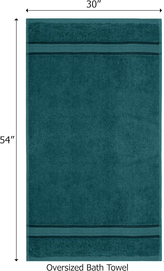 Cotton Craft Ultra Soft 4 Pack Oversized Extra Large Bath Towels 30x54 Teal Weighs 22 Ounces - 100% Pure Ringspun Cotton - Luxurious Rayon Trim - Ideal for Everyday use - Easy Care Machine wash