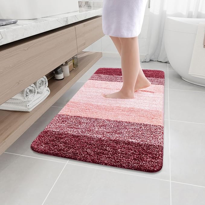 Arotive Microfiber Bathroom Rugs, Shaggy Soft and Absorbent Bath Rug, Thick Plush Machine Washable Dry Bath Mats for Bathroom, Tub and Shower, 40x24, Burgundy, Rectangular