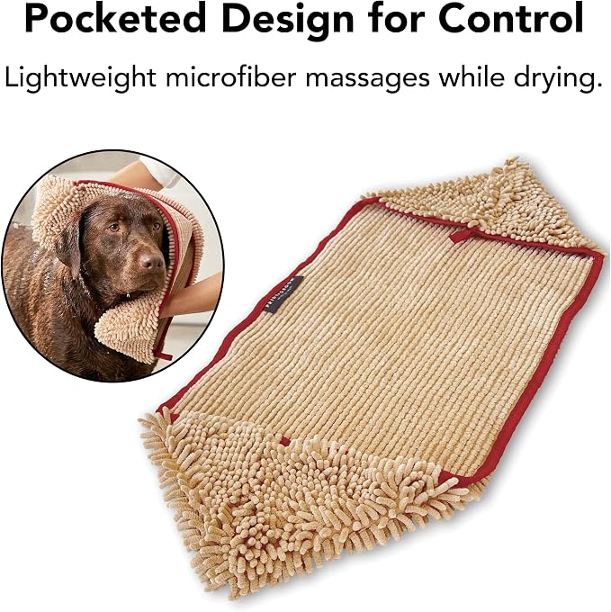 PRIDE AND GROOM The Towel – Thick, Soft, Super Absorbent Microfiber Towel for Dogs & Pets that is Quick Drying, Holds 7 Times its Weight in Water and Has Dual Pockets for Your Hands