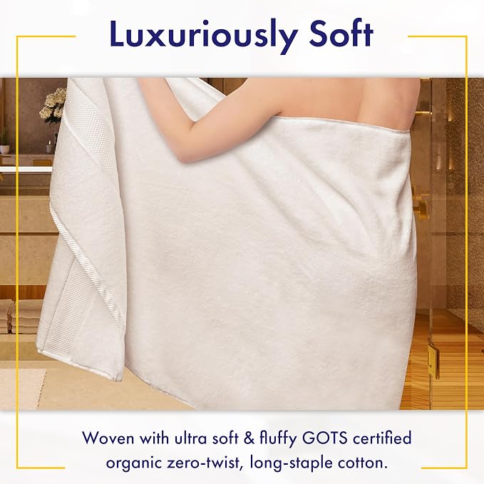 Alusa Home 100% Organic Luxury Bath Sheets - GOTS Certified - Extra Large 35x70 Inches (Pack of 2) Zero-Twist, Long-Staple Cotton Bath Sheet Set (White)