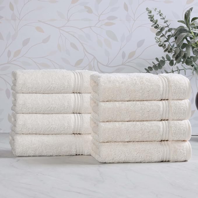 Superior Egyptian Cotton 8-Piece Hand Towel Set, Towel Basics For Quick Dry, Absorbent Small Towels, Facial, Spa, Kitchen, Bathroom Essentials, Apartment, Guest Bath, Soft, Washcloth, Ivory