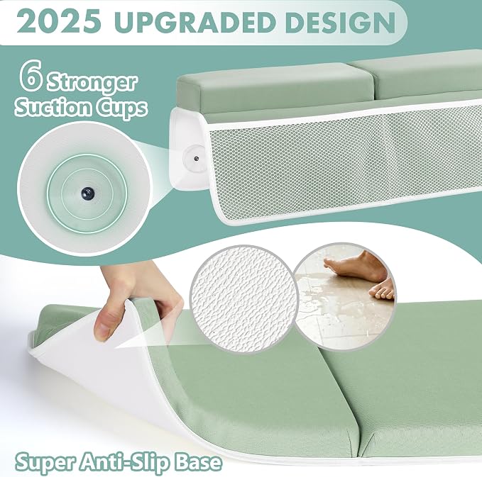 beiens Bath Kneeler and Elbow Rest Pad Set - 1.5'' Comfortable Thick Baby Bath Kneeler Pads, Quick Dry Soft Kneeling Pad for Baby Bath Time, Non-Slip Knee& Arm Support Bathtub Mat with Toys Organizer