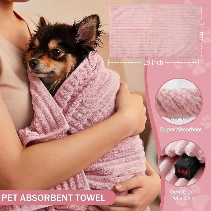4PCS Dog Bath Kit & Dog Brush Kit for Dogs & Cats - Professional Pet Grooming Tools Set with Shedding Brush, Bath Scrubber, Dematting Comb & Storage Bag - Complete Dog Washing Essentials, Pink