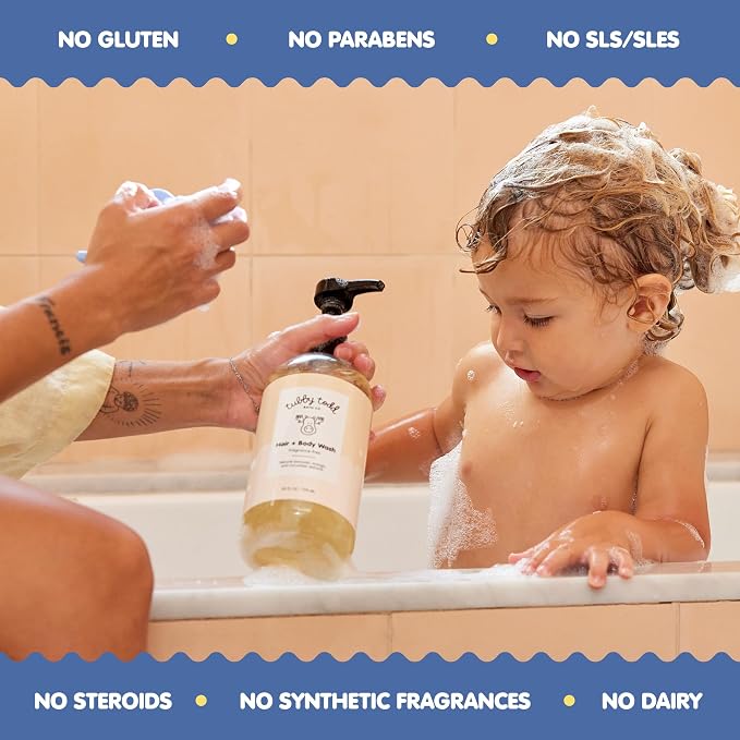 TUBBY TODD Hair + Body Wash - Baby Shampoo and Body Wash - Gentle, Natural Baby Wash for Newborns, Babies, and Toddlers - Non-Toxic and Hypoallergenic - Fragrance-Free, 2 Pack, 8.5oz & 25oz