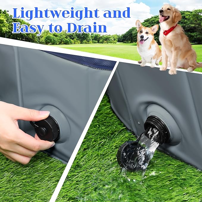 Eooqi Foldable Dog Pool, Portable Pet Bath Tub and Kiddie Swimming Pool, Collapsible Bathtub for Puppies, Small, Medium and Large Dogs, Cats and Kids, 48 x 12 in, Gray