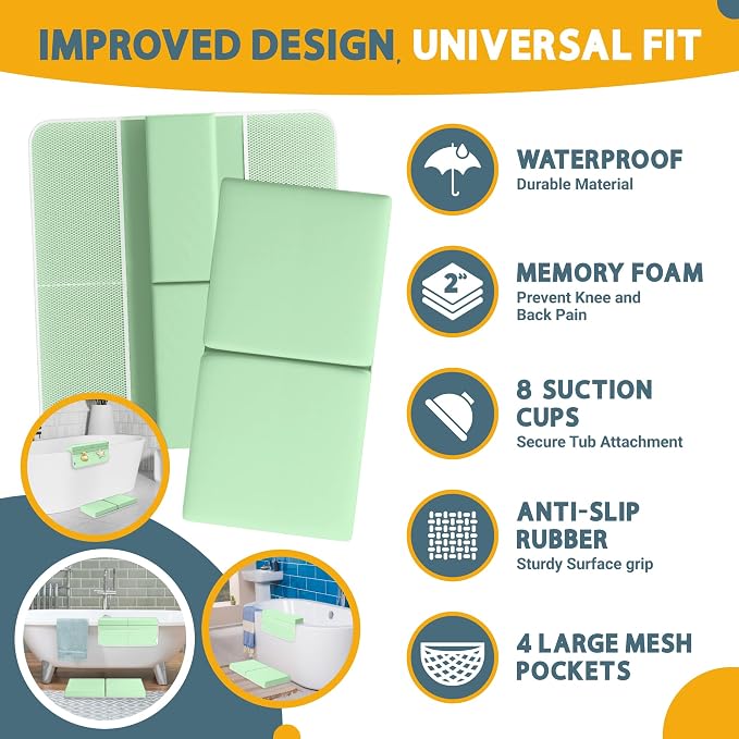 Memory Foam Bath Kneeler & Elbow Rest Pad Set, 2-Inch Thick | Water-Resistant