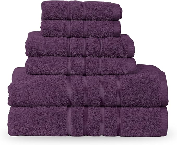 Martex Ultimate Performance 6-Piece Towel Set, Dark Purple | 100% Cotton, Supersoft & Absorbent, Low-Linting, Easy Care, Versatile, 2 Bath Towels, 2 Hand Towels, 2 Wash Cloths