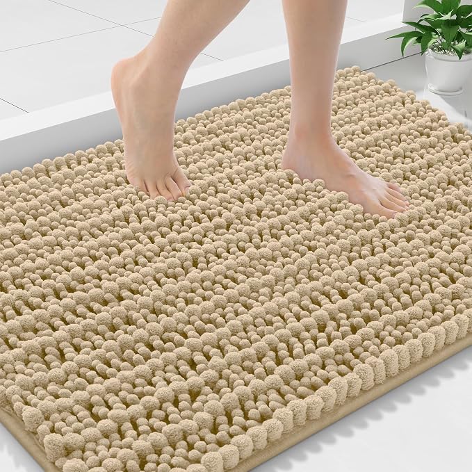 Smiry Bathroom Rugs Mat 36x24, Extra Soft Absorbent Chenille Bath Rugs, Non Slip Rubber Backing Machine Washable Quick Dry Bath Mats for Bathroom Floor, Tub, Shower, Home Decor Accessories, Beige