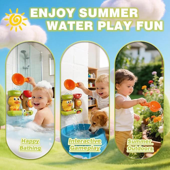 Bath Toys for Toddlers 1-3 with 3 Strong Suction Cups, Interactive Squirting Duck & Spinning Lion Water Toys for Bathtub Fun, Ideal Christmas Shower Gift for Boys & Girls 18M+