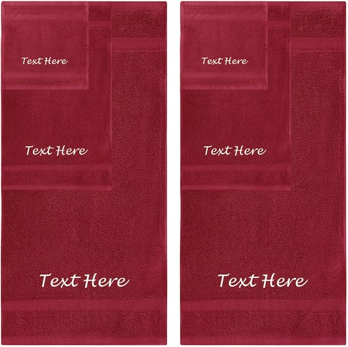 Personalized Passion Towels Set - 6 Pack Super Soft & Absorbent Turkish Cotton for Bathroom, Spa, Gym, Pool and Hotels Includes 2 Bath Towels, Hand Washcloths Burgundy Towel