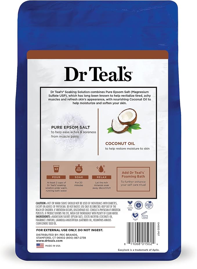Dr Teal's Salt Soak with Pure Epsom Salt, Nourish & Protect with Coconut Oil, 3 lbs (Pack of 2)