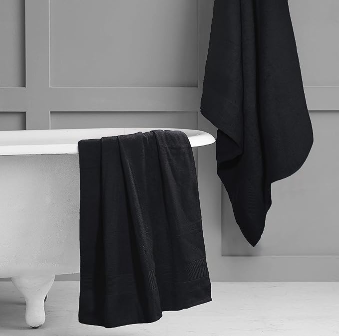 Belizzi Home Premium Cotton Oversized 2 Pack Bath Sheet 35x70-100% Pure Cotton - Ideal for Everyday use - Ultra Soft & Highly Absorbent - Machine Washable - Black