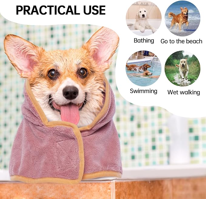 Dog Bathrobe Dog Drying Coat, Microfibre Material Fast Drying Super Absorbent Dog Bath Towel, Magic Sticker & Belly Strap, Dog Robes for After Bath Dog Bath Robe for Puppy Small Medium Large Dog Cat