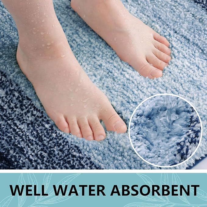 Arotive Microfiber Bathroom Rugs, Shaggy Soft and Absorbent Contour Toilet Rugs, Thick Plush Machine Washable Dry Bath Mats for Toilet Base, 30x20, Airy Blue, Rectangular