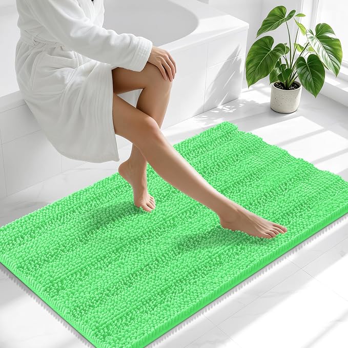 Smiry Thick Chenille Bathroom Runner Rugs 44x24, Extra Absorbent Striped Bath Mat, Machine Washable, Rubber Backing, Long Bath Rugs for Bathroom, Tub & Shower, Home Decor Accessories, Mint Green