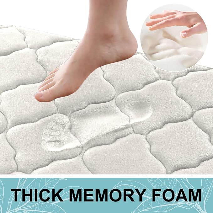 OLANLY Memory Foam Bath Mat Rug 24x16, Ultra Soft and Absorbent Bathroom Rugs, Non-Slip, Comfortable, Machine Washable Bath Carpet for Bathroom Floor, Tub, Shower and Home Decor Accessories, Cream
