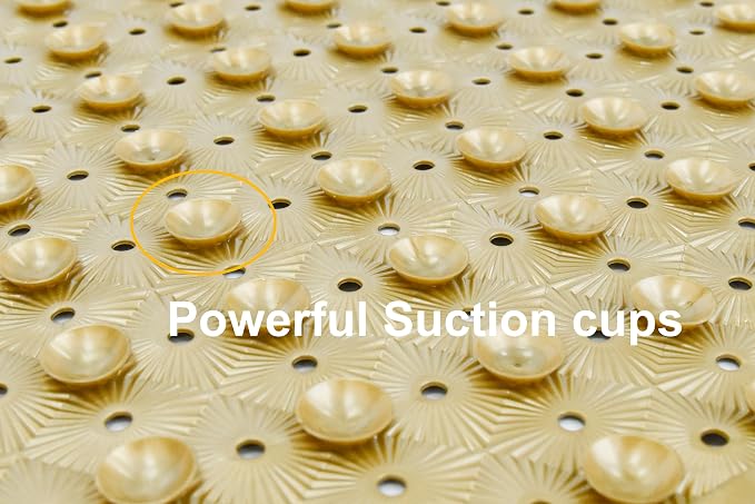 Bathtub Mat Non Slip with Suction Cups 15"x27" - Anti-Slip Shower Mat for Kids, Toddlers, and Seniors - Machine Washable Bath Tub Mat with Multiple Drainage Holes (Gold)