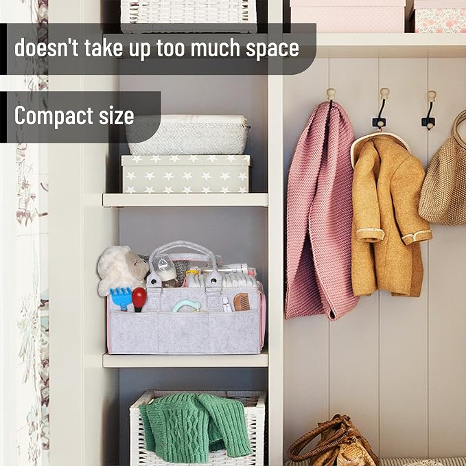 Mr. Pen- Baby Diaper Caddy Organizer, Gray, Pink Inside | Nursery Storage Bin and Car Organizer for Diapers and Baby Wipes