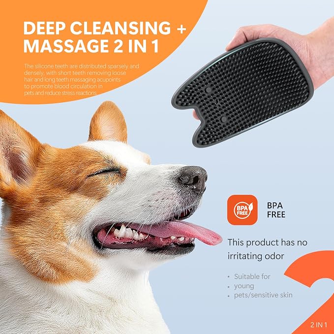 Li&Zhao Dog Bath Brush - 2 PCS Pet Shampoo Brush & Massager for Dog Cat Bath Time, Soft Silicone Grooming Comb for Short Medium Hair