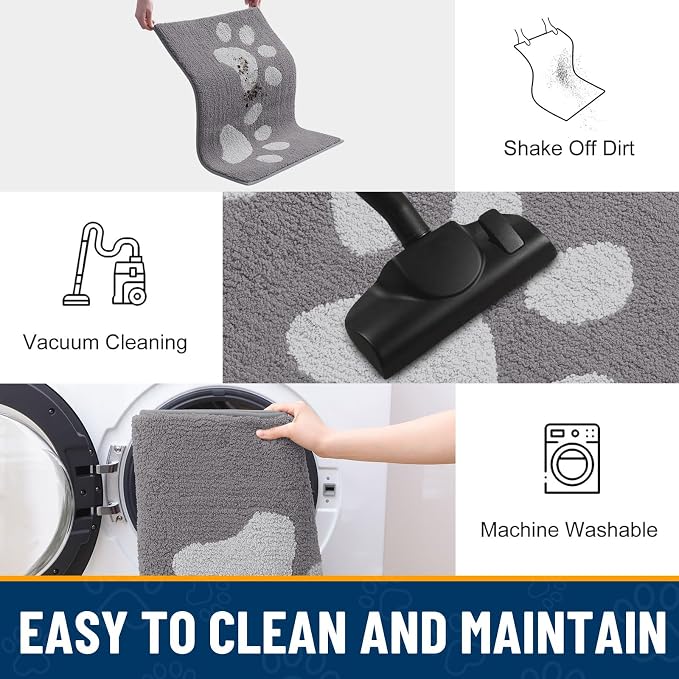Smiry Dog Door Mat for Muddy Paws, Absorbs Moisture and Dirt, Low-Profile Entryway Mat with Non-Slip Backing, Entry Indoor Outdoor Doormat for Inside Floor (59x24 Inches, Light Grey, Paw)