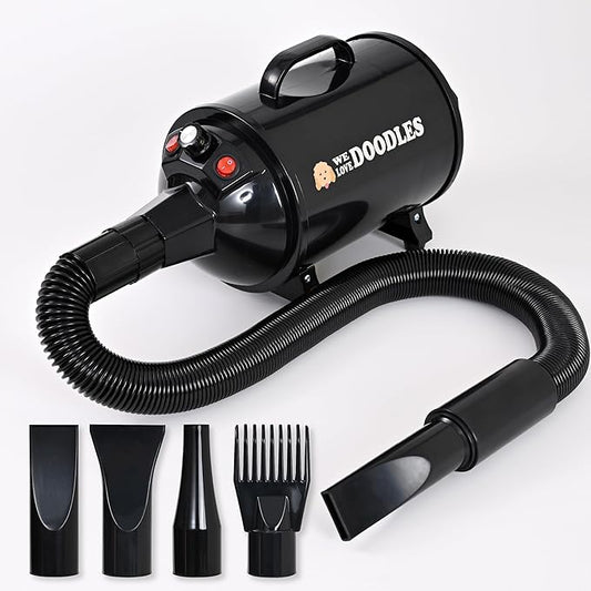 We Love Doodles Dog Dryer with Adjustable Speed & Temperature Control - High Velocity Hair Dryer, Pet Hair Dryers for Dogs, Blow Dry Quickly & Blow Out Undercoat - Grooming (Black)