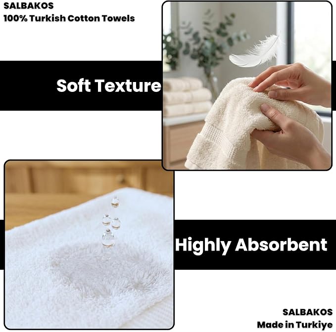 SALBAKOS 100% Turkish Cotton 6-Piece Towel Set | Heirloom Quality Hotel & Spa Collection | Soft, Super Absorbent 2 Washcloth, 2 Hand, 2 Bath Towel Sets | Made in Turkey (Aqua, 6 Piece Towel Set)