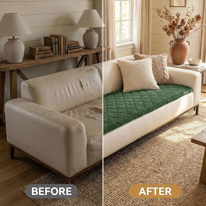 Smiry Couch Cover for Dogs, Non Slip Washable Pet Sofa Protector for Large Dogs, Cats, Fuzzy Plush Sofa Covers for 2 Cushion Couch, Against Fur, Dirt & Scratch Resistant, Green, 27.6"×59"