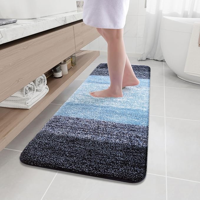 Arotive Microfiber Bathroom Rugs, Shaggy Soft and Absorbent Bath Rug, Thick Plush Machine Washable Dry Bath Mats for Bathroom, Tub and Shower, 59x20, Blue, Rectangular