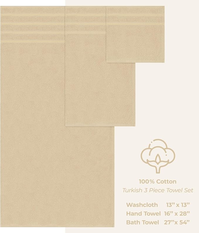 American Soft Linen 100% Cotton Luxury Turkish Towels, 3 Piece Towel Set | Soft Absorbent Quick Dry OEKO Tex Standard 100 Certificated Durable Machine Washable Breathable Premium Hotel Quality