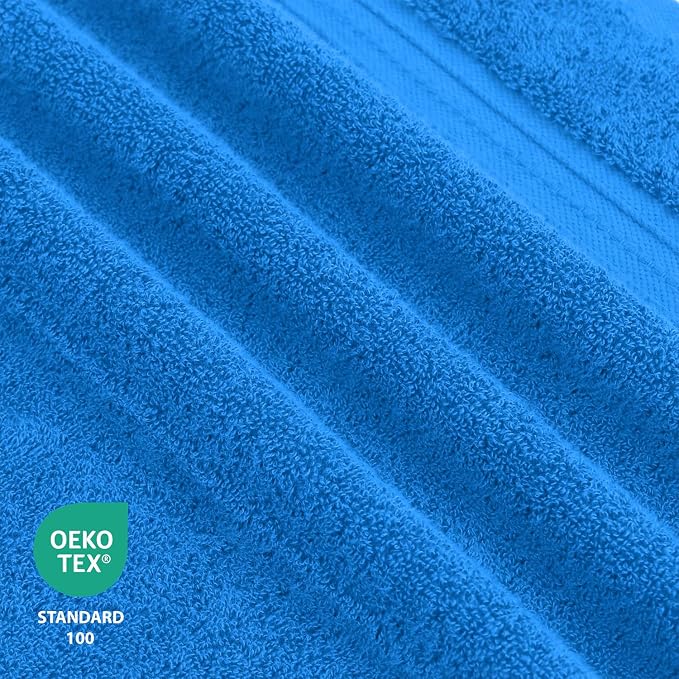 Feather & Stitch 100% Cotton Bath Towel Set of 6, 625 GSM Ultra Soft Highly Absorbent 2 Bath Towels, 2 Hand Towels & 2 Washcloth - Luxury Quick Dry Shower Towels. (Deep Cyan)