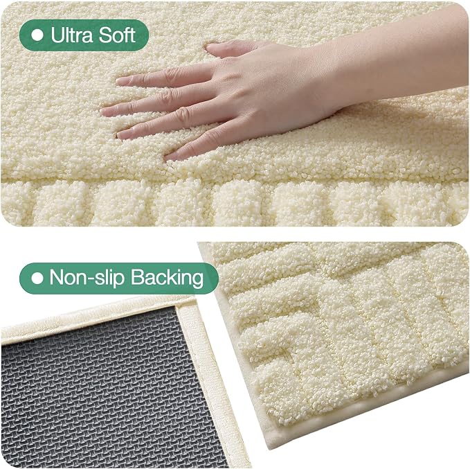 LUMI Bathroom Rugs Non Slip with Rubber Backing, Extra Soft Plush Microfiber Bath Rug Absorbent, Machine Washable Bath Mat Quick Dry for Tub, Shower, Ivory White, 24"x36"