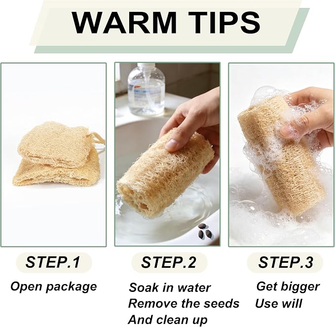 Natural Loofah Sponge Organic Loofa Set 6 Pack,Exfoliating Body Scrubber Shower Luffa Men and Women for Bath Cleaning Skin Back and Face Eco Tool