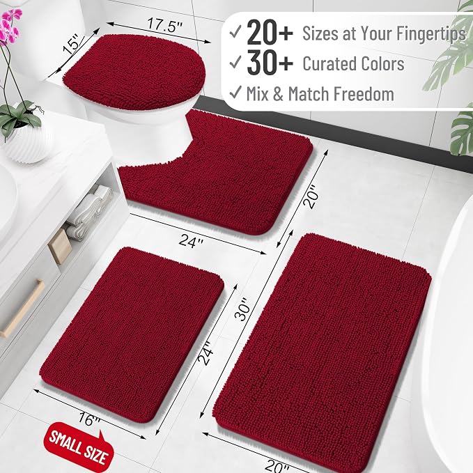 OLANLY Large Bathroom Rugs 44x32, Extra Soft Absorbent Chenille Bath Rugs, Rubber Backing Quick Dry, Machine Washable Bath Mats for Bathroom Floor, Tub and Shower, Home Decor Accessories, Red