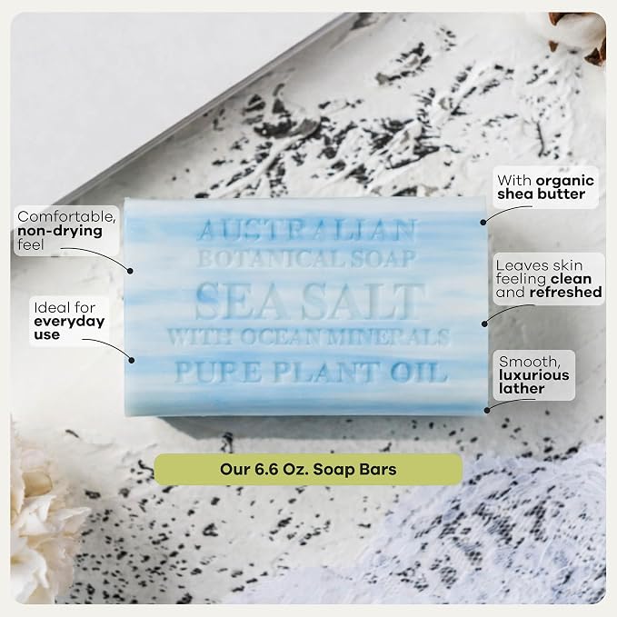 Australian Botanical Soap Variety Pack Includes 4 Valencia Orange and 4 Sea Salt Soap for Face, Hands and Body, Enriched with Shea Butter, Ocean Minerals and Vitamin C