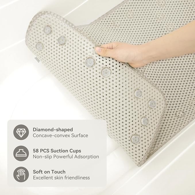 Bathtub Mat Non Slip, Soft Foam Bath Mat for Tub, Bathtub Mat with Drain Holes, Suction Cups Shower Mat (Ivory, 36''X17'')