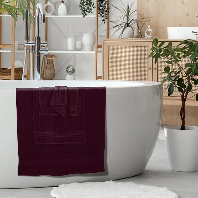 Belizzi Home Ultra Soft 6 Pack Cotton Towel Set, Contains 2 Bath Towels 28x55 inch, 2 Hand Towels 16x24 inch & 2 Wash Coths 12x12 inch, Ideal for Everyday use, Compact & Lightweight - Burgundy Red