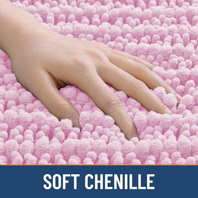 Smiry Bathroom Rugs Mat 30x20, Extra Soft Absorbent Chenille Bath Rugs, Non Slip Rubber Backing Machine Washable Quick Dry Bath Mats for Bathroom Floor, Tub, Shower, Home Decor Accessories, Pink