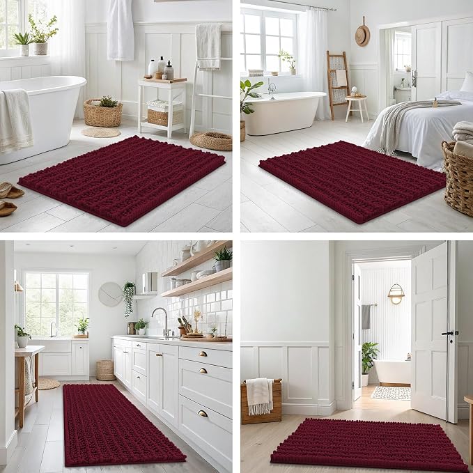 Smiry Bathroom Rugs Mat 47x17, Extra Soft Absorbent Chenille Bath Rugs, Non Slip Rubber Backing Machine Washable Quick Dry Bath Mats for Bathroom Floor, Tub, Shower, Home Decor Accessories, Burgundy