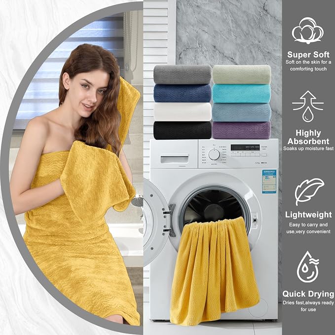 4 Piece Extra Large Bath Towel 35"x70" Oversized Bath Sheet Bath Towel Set for Bathroom Ultra Soft Cozy Highly Absorbent Quick Dry Bathroom Towel for Spa Gym Hotel,Shower Towel for Daily Use,Yellow