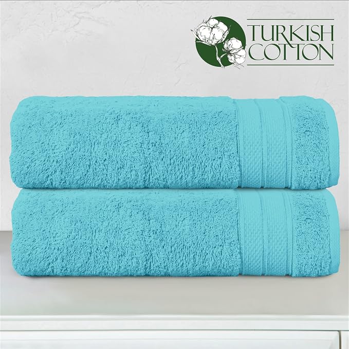 Elegant Comfort Three Line Popcorn Towel Set for Bathroom 27 x 54 inches, Premium Hotel Quality 2-Pack Bath Towels, 100% Turkish Cotton, Soft and Durable, Quick Dry and Highly Absorbent, Aqua