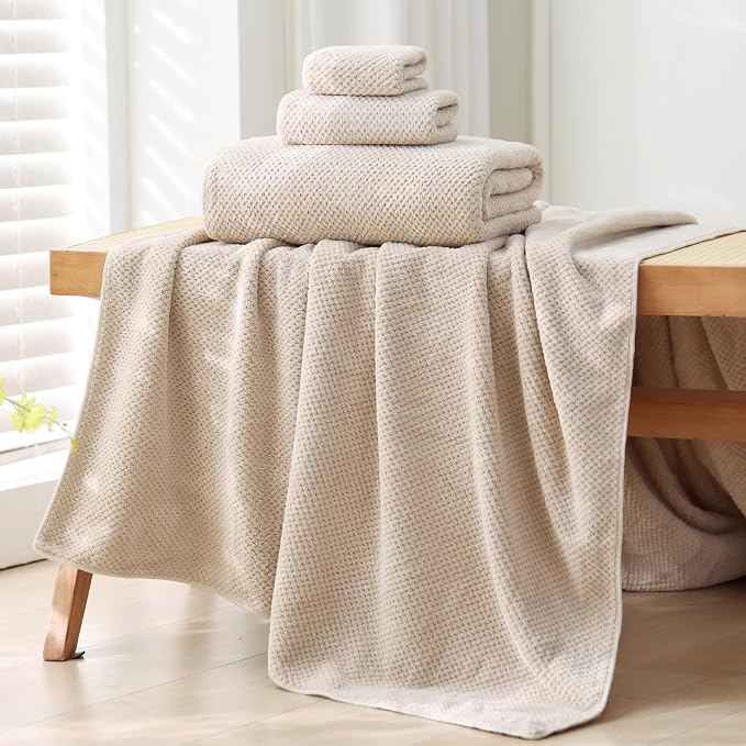 40x80 Inches Bath Sheets Towels for Adults Oversized Bath Towels Extra Large Luxury Super Soft Absorbent Quick Dry Microfiber (Beige, 1PCS)