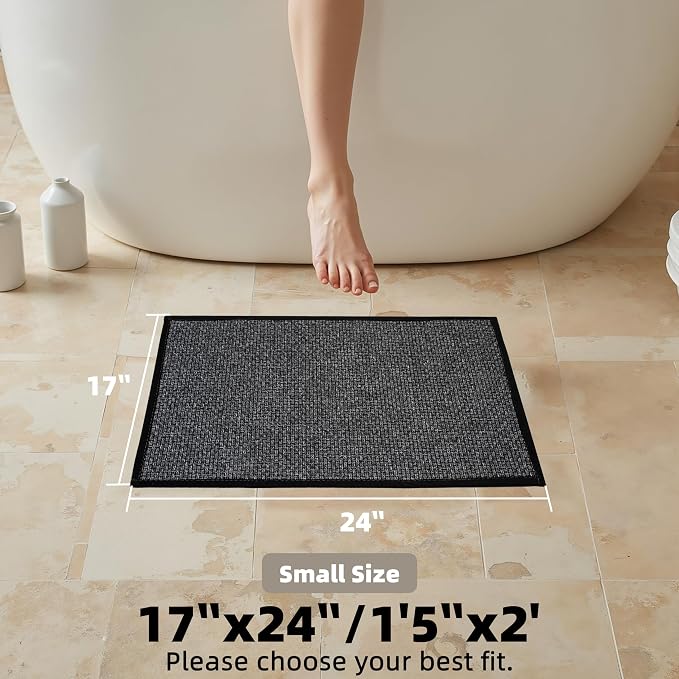 Non Slip Bath Mat with Rubber-Backing Braided Absorbent Machine Washable Quick Dry Small Bathroom Rug Ultra Thin Door Mat Toilet Rug, 17" x 24"