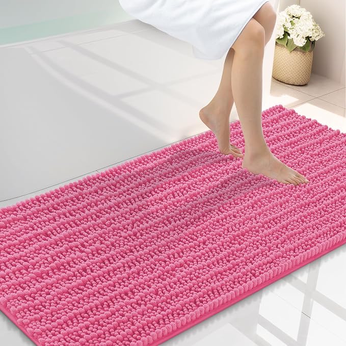 Smiry Bathroom Rugs Mat 44x24, Extra Soft Absorbent Chenille Bath Rugs, Non Slip Rubber Backing Machine Washable Quick Dry Bath Mats for Bathroom Floor, Tub, Shower, Home Decor Accessories, Hot Pink
