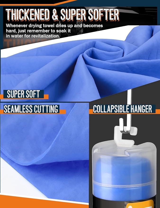 Premium Absorbent Car Drying Chamois Cloth Shammy Towel, 26''x17'' Large, Reusable for Vehicle, Bathroom, Dust Remove, No Spots/Streak/Scratch, Blue