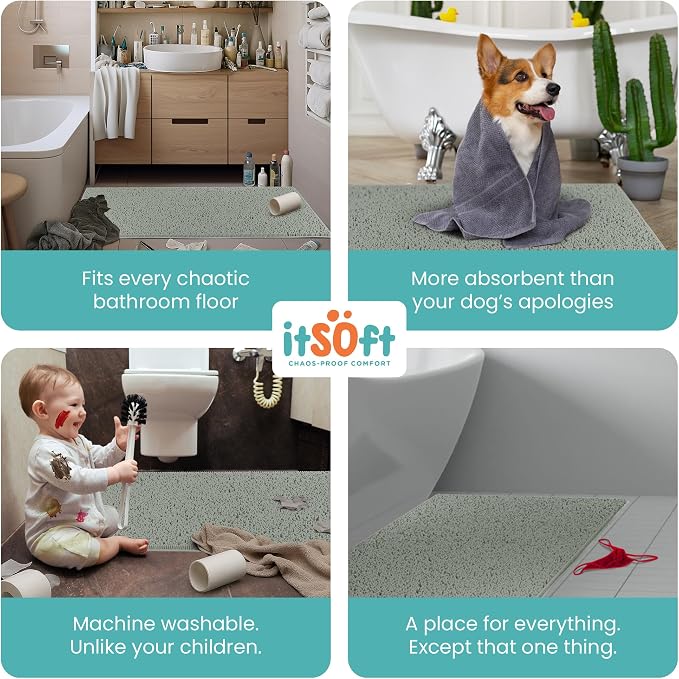 ITSOFT Extra Large Plush Bathroom Rug 59"x21", Absorbent Machine Washable Non Slip Bath Mats, Quick Dry Bathmat, Bath Rugs for Bath, Shower, Bedroom, or Door Mat, Sage Green