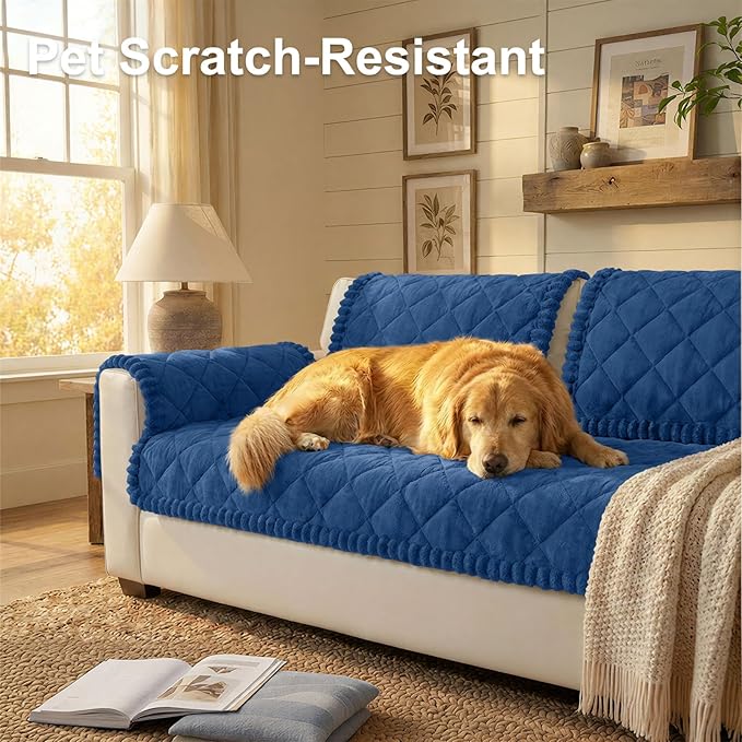 Smiry Couch Cover for Dogs, Non Slip Washable Pet Sofa Protector for Large Dogs, Cats, Fuzzy Plush Sofa Covers for 3 Cushion Couch, Against Fur, Dirt & Scratch Resistant, Navy, 27.6"×82.7"