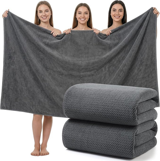 REDKISS Pack of 2 Jumbo Bath Sheets, 40 x 80 Inches Microfiber Bath Towels for Bathroom, Extra Large & Lightweight, Quick-Dry, Super Soft & Highly Absorbent, Perfect to Wrap Yourself in, Gray